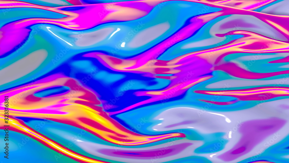 Abstract wave background with neon reflections. deformed three-dimensional surface. 3d render illustration
