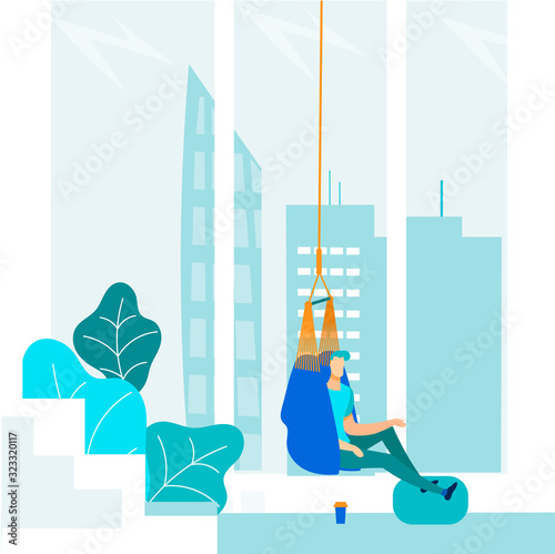 Принти на полотні Cartoon Company Office Worker Characters Having Rest and Relaxing in Comfortable Hammock Seat