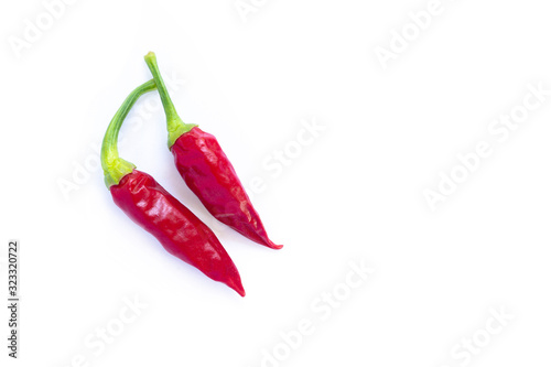 Red chili pepper on white background with clipping path.