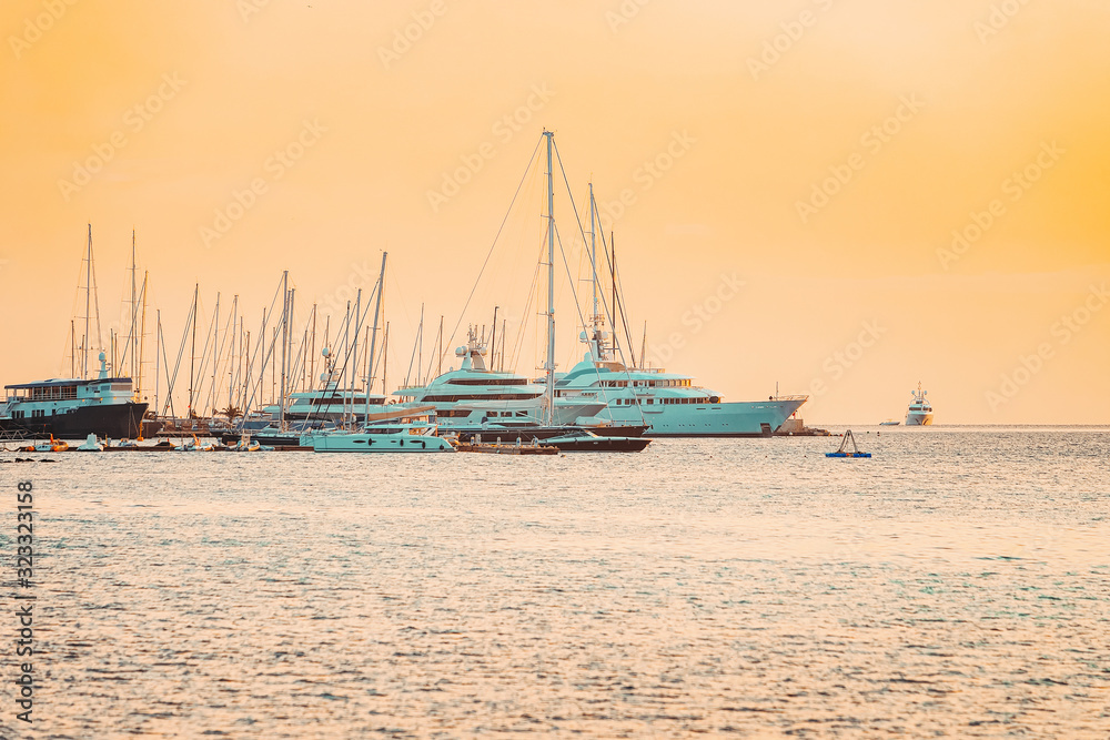 Yachts in Mediterranean Sea in Costa Smeralda in Sardinia Italy