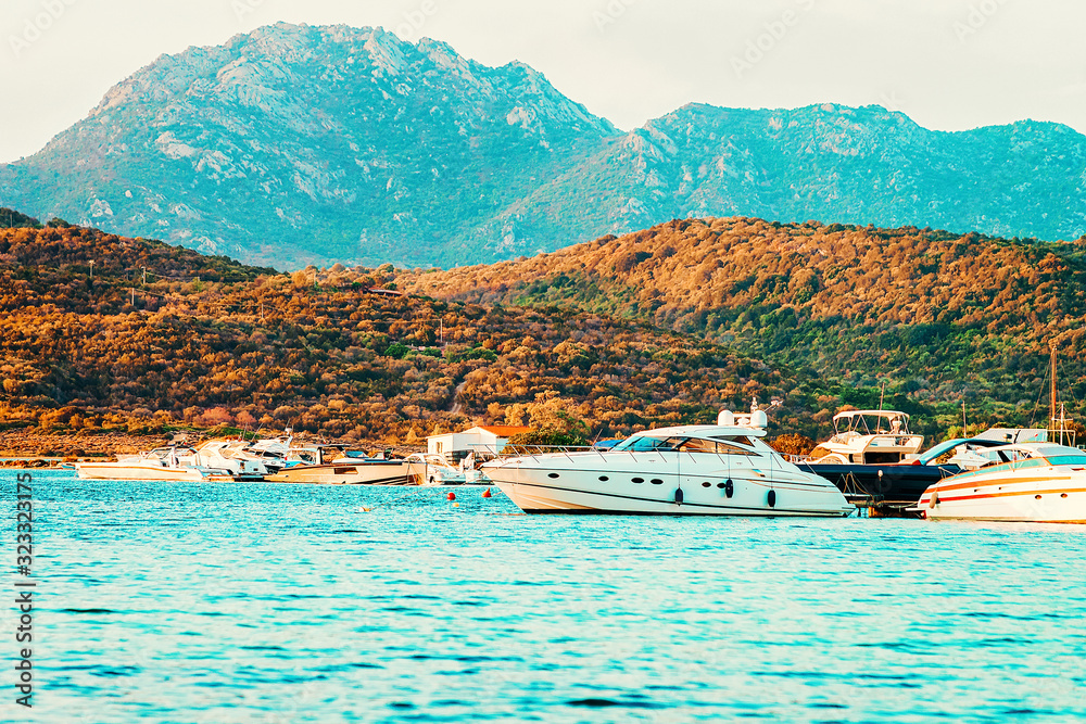 Obraz premium Yachts at Mediterranean Sea on in Sardinia Italy