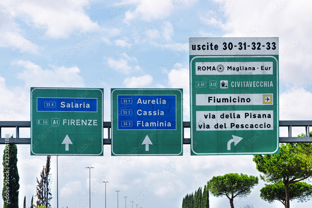 Traffic sign on road in Rome in Italy