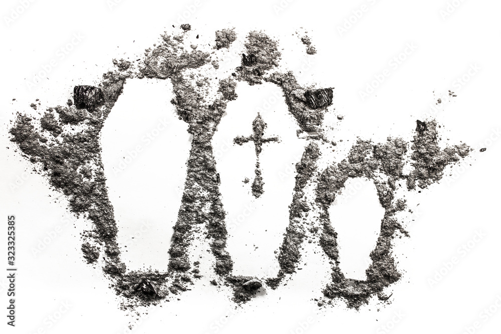 Cascet or coffin drawing made in ash, dust or dirt as death, murder