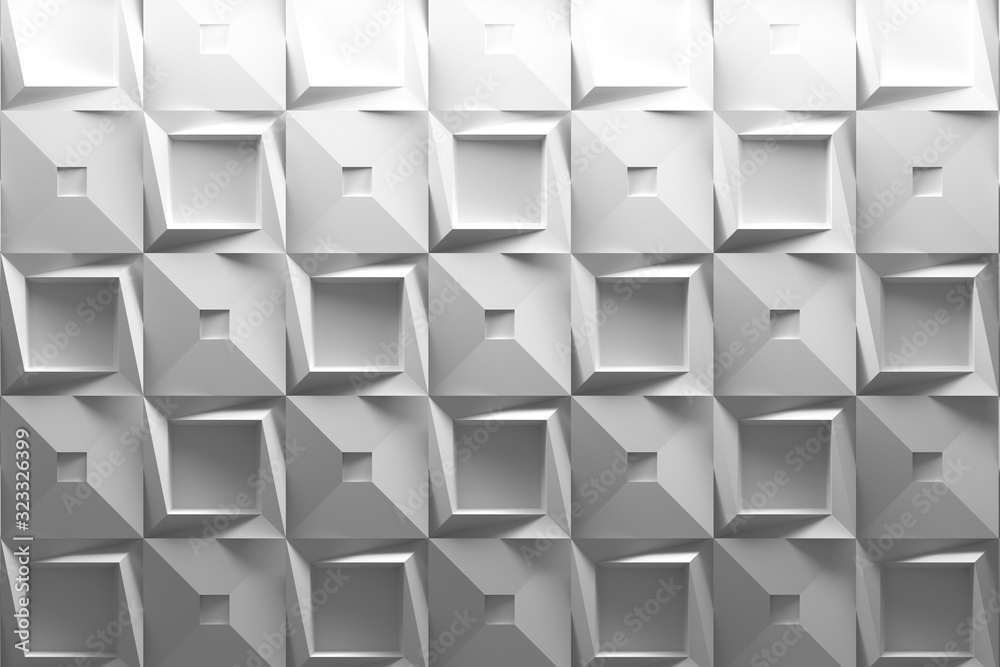 White pattern made of square elements with folded paper effect.
