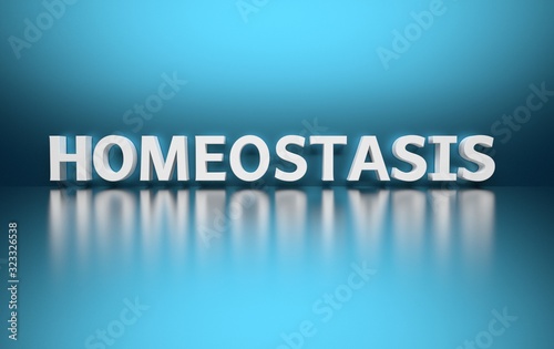 Scientific word Homeostasis written in bold white letters on blue background. 