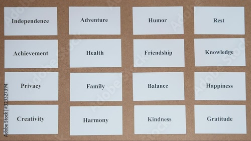 CORE VALUE word on a piece of paper close up, personal values concept. BALANCE.