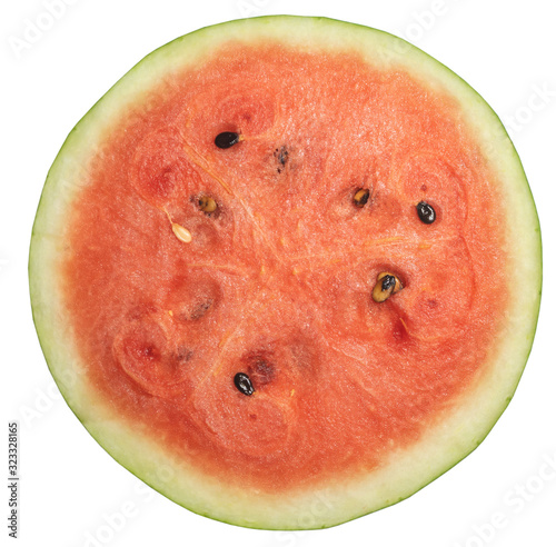 Close up of red watermelon isolated on white background.