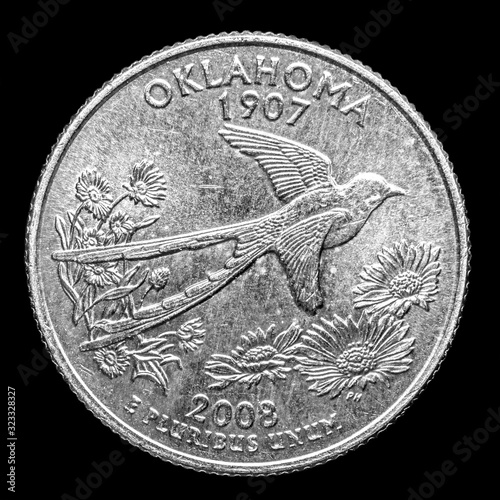This quarter represents the state bird of Oklahoma which is the Scissor-Tailed Flycatcher. photo