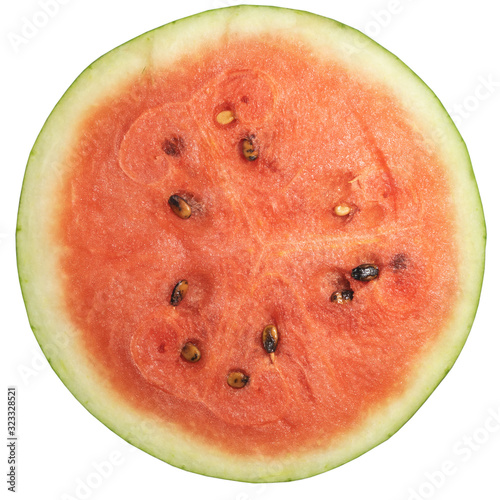 Close up of red watermelon isolated on white background.