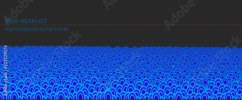 Abstract asymmetrical round blue waves. Repeated small circles with blue transition. background darkening towards the horizon. illustration Vector