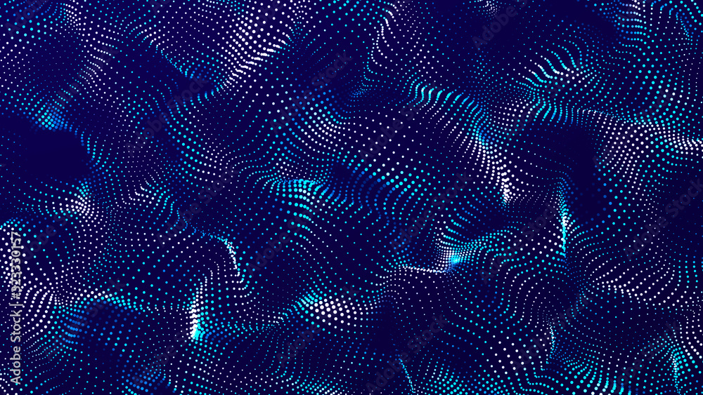 Digital technology background. Futuristic dots wave. Colored music surface. 3d rendering.