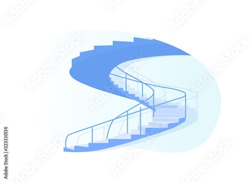 Spiral Staircase Side View Isolated on White Background, Architecture Design Element for Building Interior, Stairs Projection Contour Which have Shape of Circle, Cartoon Flat Vector Illustration, Icon