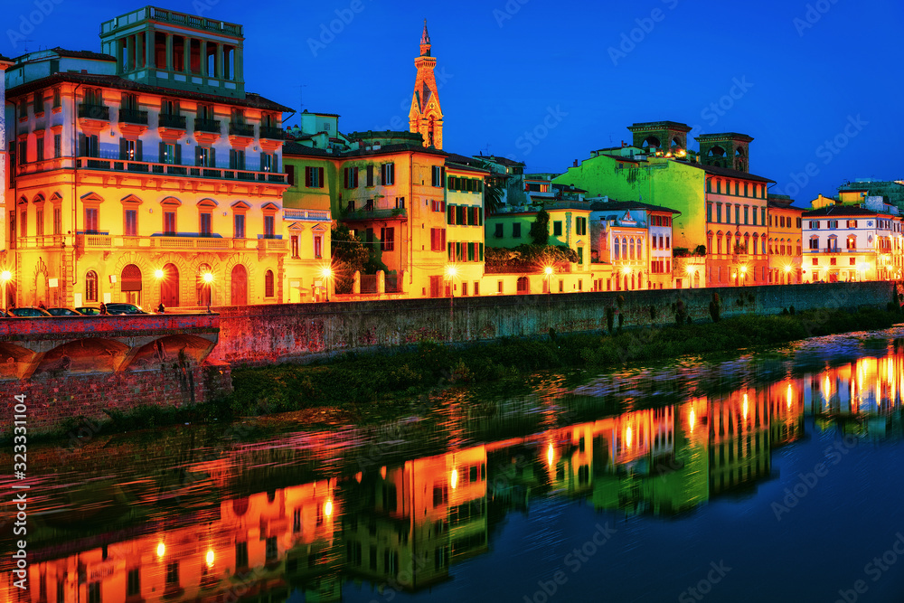 Embankment of Arno River in Florence night