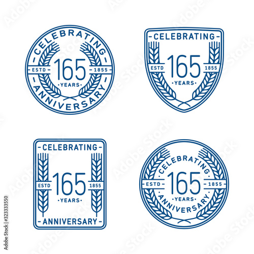 165 years anniversary celebration logotype. One hundred sixty fifth anniversary logo collection. Set of anniversary design template. Vector and illustration.
