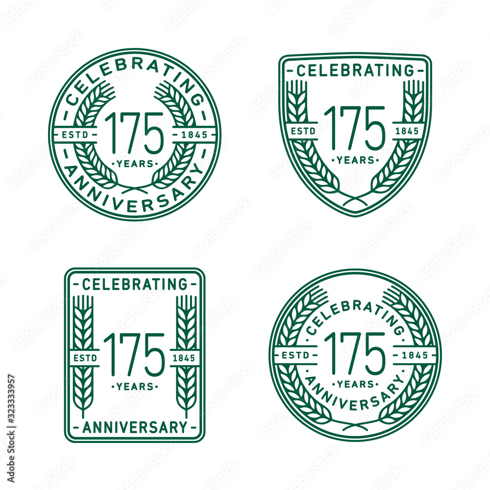 175 years anniversary celebration logotype. One hundred seventy fifth anniversary logo collection. Set of anniversary design template. Vector and illustration.