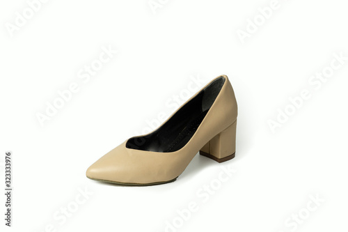 women's shoes, heels, patent leather, suede and classic models in white background