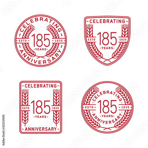 185 years anniversary celebration logotype. One hundred eighty fifth anniversary logo collection. Set of anniversary design template. Vector and illustration.