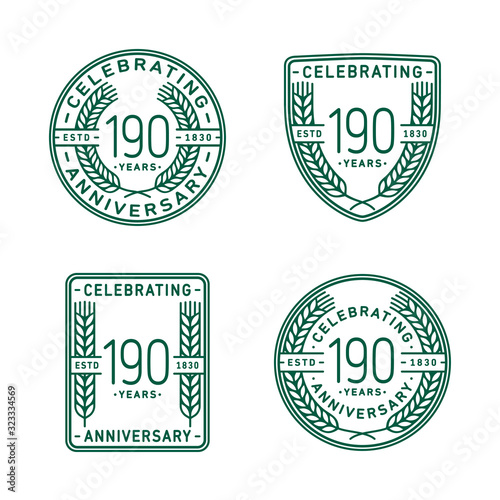 190 years anniversary celebration logotype. One hundred ninetieth anniversary logo collection. Set of anniversary design template. Vector and illustration.