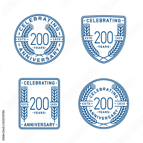 200 years anniversary celebration logotype. Two hundredth anniversary logo collection. Set of anniversary design template. Vector and illustration.