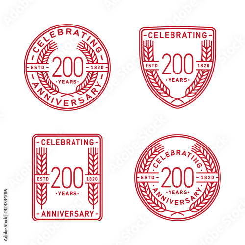 200 years anniversary celebration logotype. Two hundredth anniversary logo collection. Set of anniversary design template. Vector and illustration.