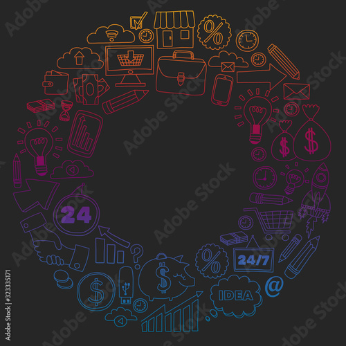 Wallpaper Mural Business and management background. Pattern with finance icons. Conceptual illustration of projects organization, risk, development. Team working, budget planning. Torontodigital.ca