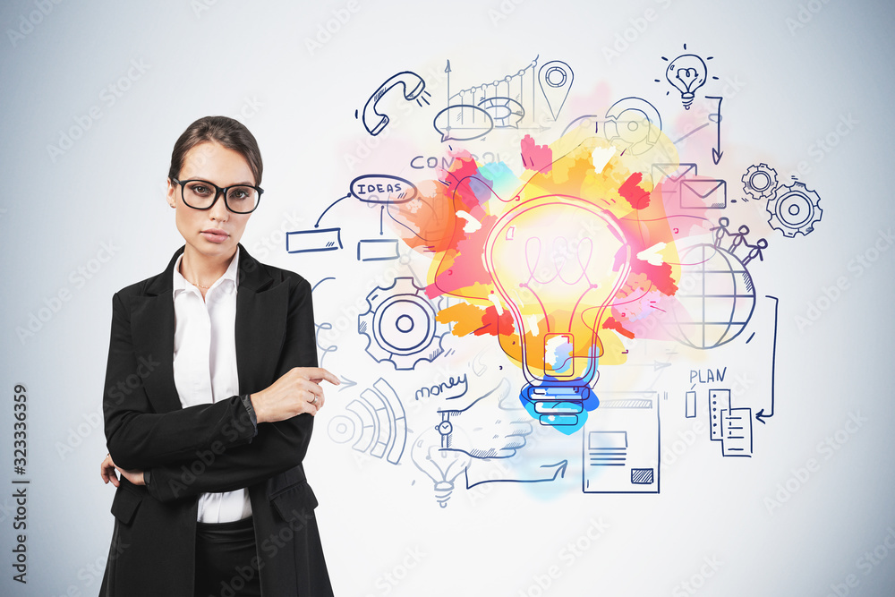 Confident woman and her bright business idea Confident woman and her bright business idea