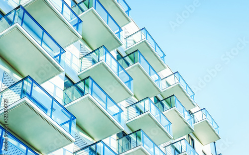 Facade of modern apartment home copy space