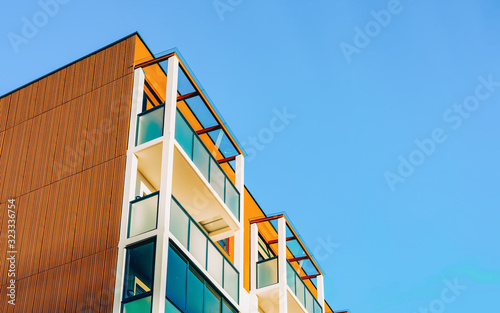 Facade of the modern apartment house with copy space