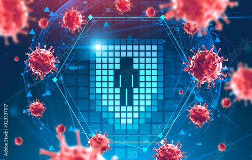 Man protected from coronavirus, vaccine concept