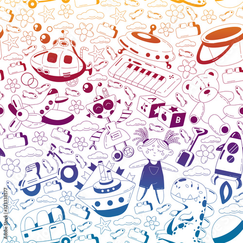 Vector set with toys icons. Pattern for kindergarten.