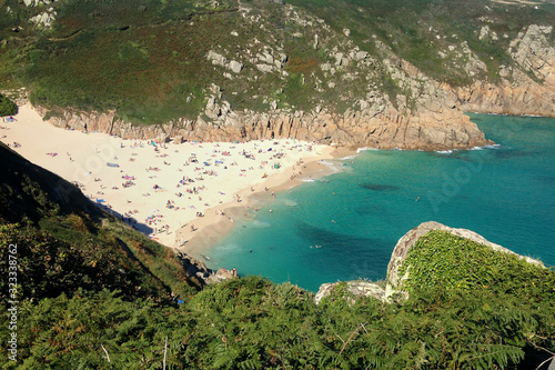 View of Portheras Cove beautiful Cornish beach in Pendeen, Penzance, south west England