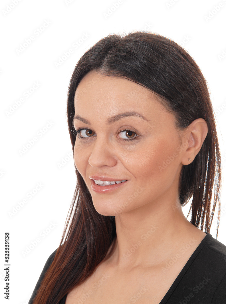 Portrait of a young beautiful woman in close up
