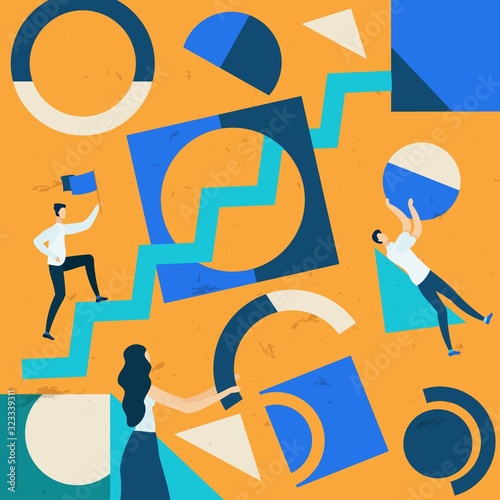 Informative Banner Road to Goal Cartoon Flat. Poster Problem Communication Interfering with Improvement Indicators. Flyer People Make Up Geometric Cartoon Flat. Vector Illustration.