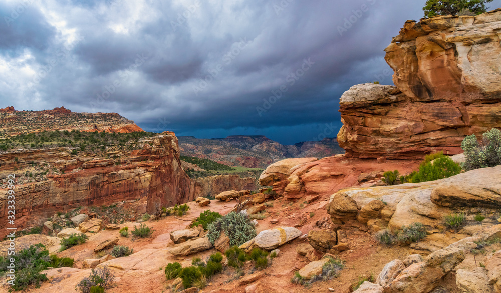 Stormy skies over the Hickman Bridge Trail in Capitol Reef National Park