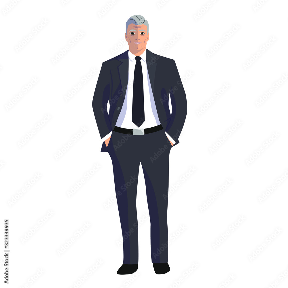 Old man in a business suit. The boss is aged. Illustration in flat style Old man in a business suit. The boss is aged. Illustration in flat style