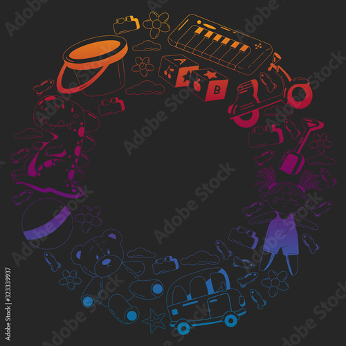 Vector set with toys icons. Pattern for kindergarten, little children. Kids playing.