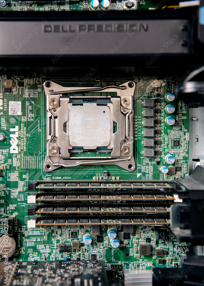 Processor Component Image Dell Paris, France - Apr 17, 2019: Dell Precision workstation with dual CPU ...