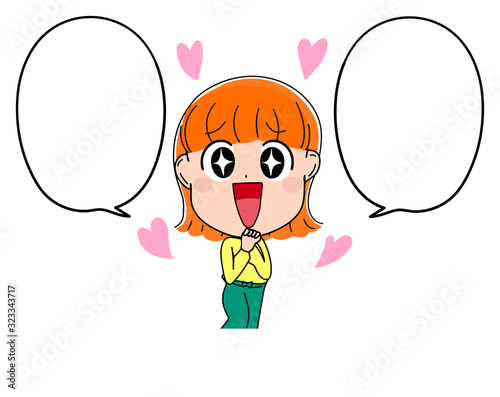 イラスト素材　かわいい　女性　全身　表情　キラキラ