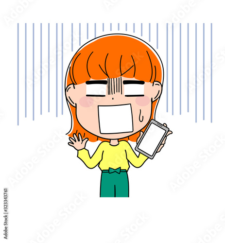 イラスト素材 かわいい 女性 全身 表情 スマホ Stock ベクター Adobe Stock