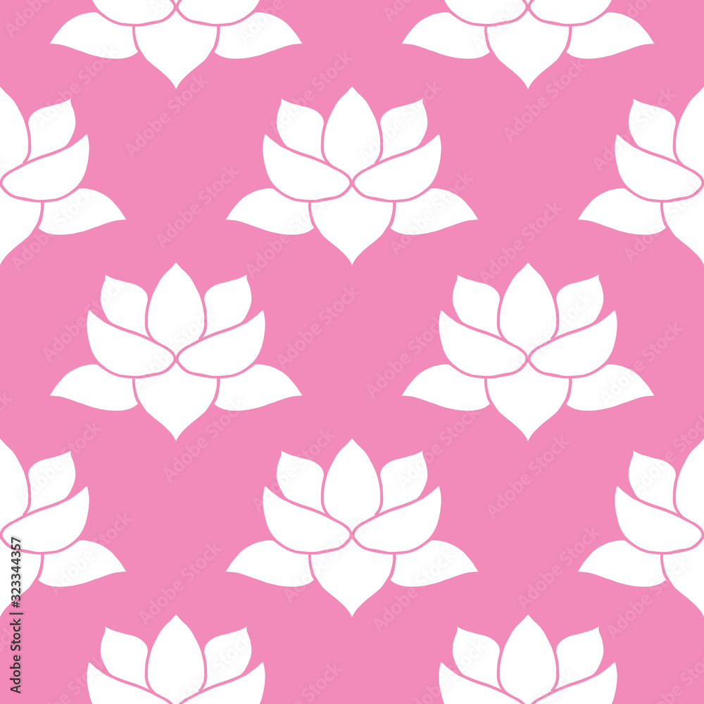 Fototapeta premium Lotus flower Seamless Pattern, Hand Drawn doodle background. Vector illustration