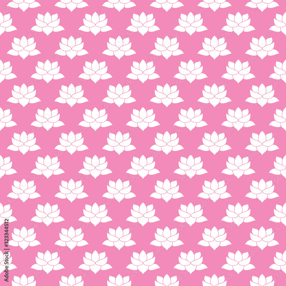 Lotus flower Seamless Pattern, Hand Drawn doodle background. Vector illustration