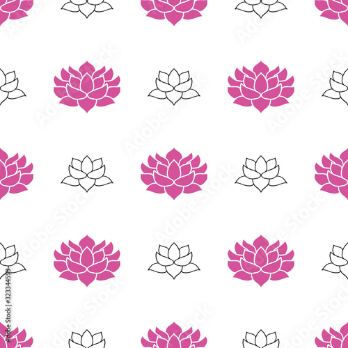 Lotus flower Seamless Pattern, Hand Drawn doodle background. Vector illustration