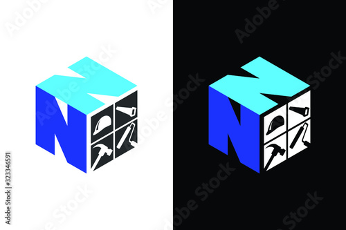 Cubic font N N with home renovation logo sign symbol 