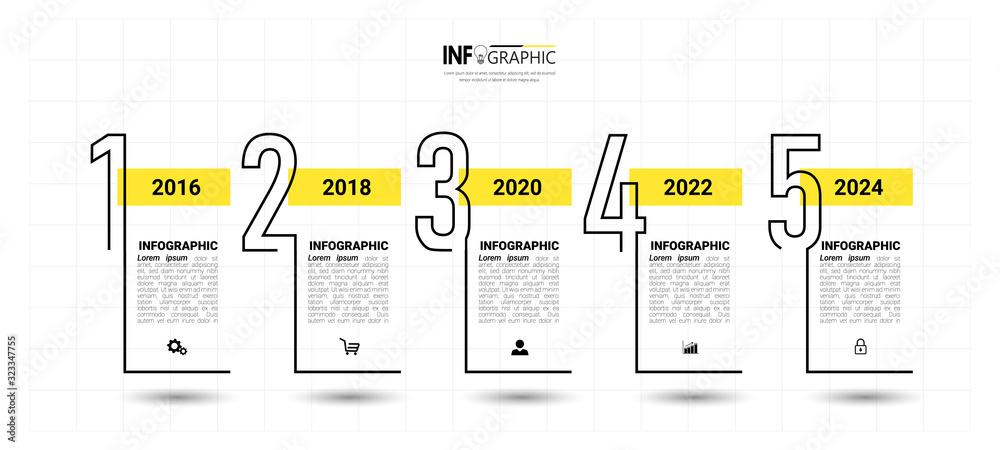 Timeline Infographics design template, linear concept with 5 steps - obrazy, fototapety, plakaty 