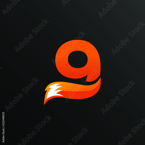 Initial Number 9 with Fox Tail Logo Design