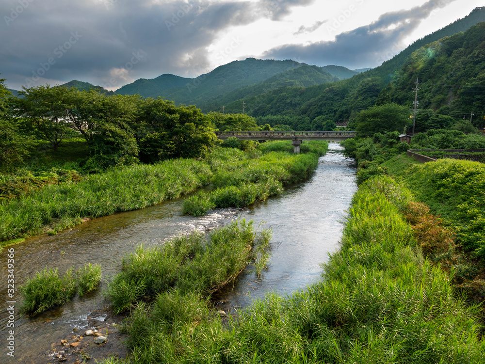stream flow in a woods in countryside of Yamaguchi prefecture, JAPAN.