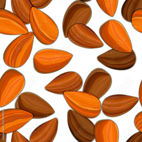 Vector seamless pattern of whole peeled almonds top view.