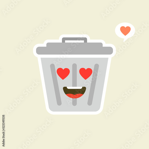 Recycle bin cartoon cute character in kawaii flat style. Tin trash bin. Metal waste container, functional trashcan. City health and function, street beautification and urban design concept. 