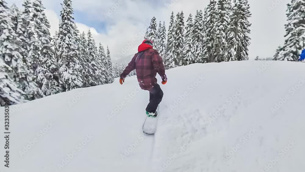 Man snowboarding down a mountain slope Man snowboarding down a mountain slope