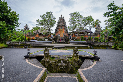 Balinese architectural details and sculptures in a local temple, Bali Indonesia